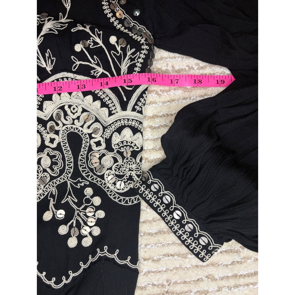 Free People Highline Skyline Maxi Top Black Embroidered Sequin Boho Festival S - Picture 8 of 10
